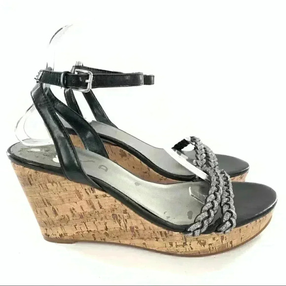 Unisa sandals 9.5 Unkylia black faux leather braided faux cork wedge platforms - Picture 14 of 14